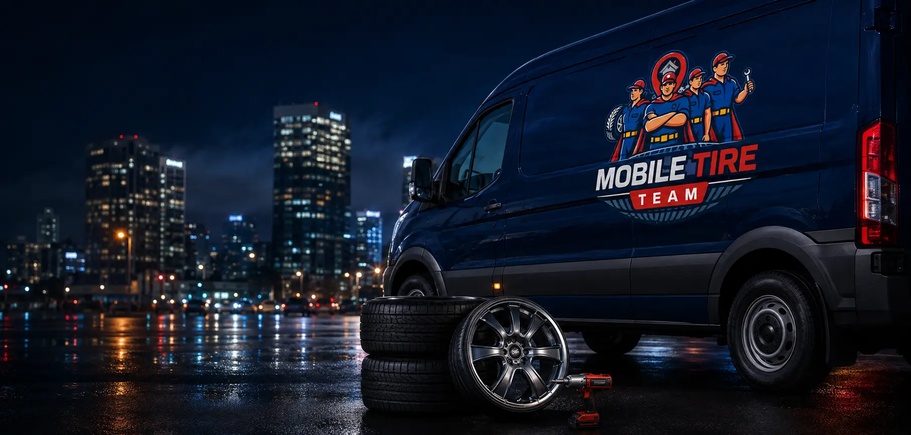 Mobile Tire Team service van prepared for on-site tire service